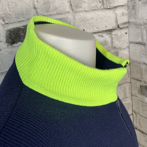 Vintage Jardi Wool Blend Navy Neon Green Knit Full Zip Ski Cadigan Sweater - Picture 6 of 14